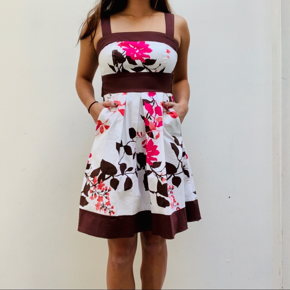 🌸 pink floral dress brown straps ribbon - Picture 2 of 6